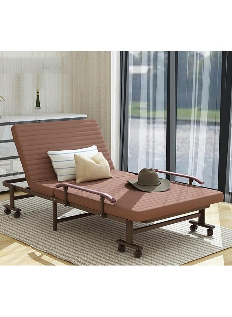 Generic Folding Bed Portable Foldable Bed with Mattress Adult Folding Bed with Wheels Steel Frame Side Pockets and Armrests Adjustable Back for Home Office and Hospital  - Image 1