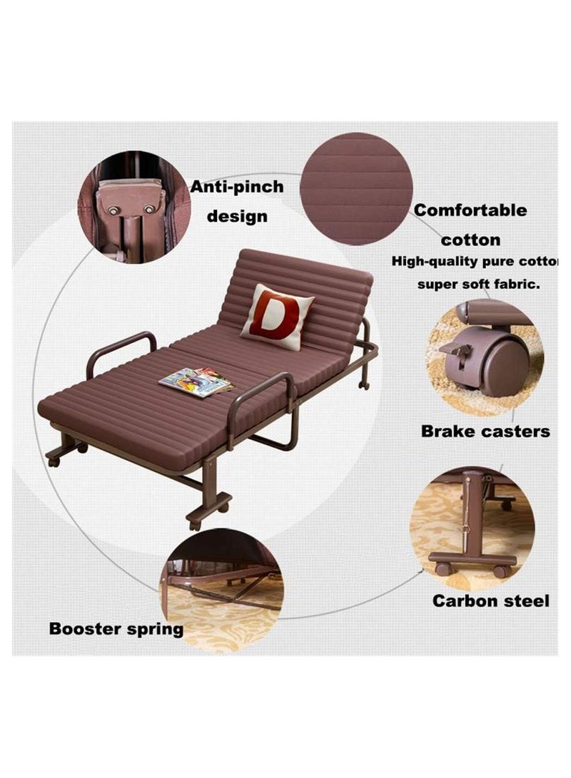 Generic Folding Bed Portable Foldable Bed with Mattress Adult Folding Bed with Wheels Steel Frame Side Pockets and Armrests Adjustable Back for Home Office and Hospital  - Image 5