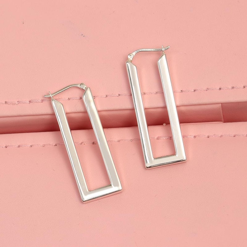 LeCalla 925 Sterling Silver Chunky Hoop Earrings for Women | Large Classic Handmade Rectangle Shaped Click-Top Hoop Earring 45MM - Image 5