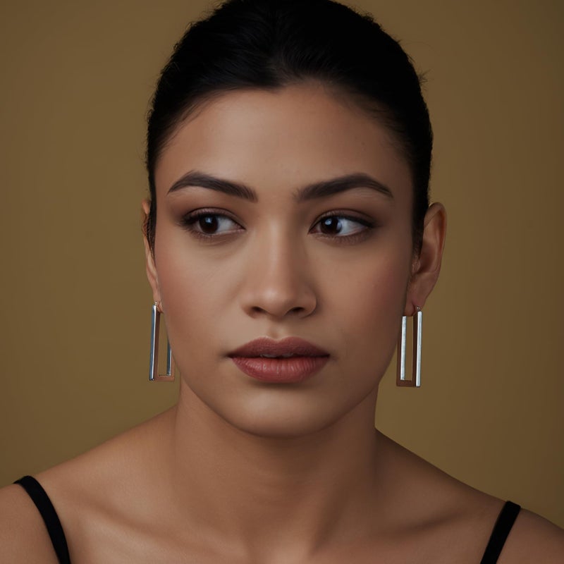 LeCalla 925 Sterling Silver Chunky Hoop Earrings for Women | Large Classic Handmade Rectangle Shaped Click-Top Hoop Earring 45MM - Image 3