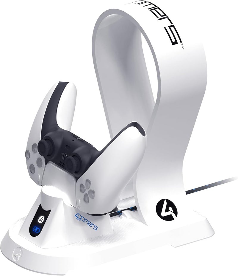 4gamers Custom sizing alternatives SP-C60 V All-in-One Charging Dock and Headset Stand for PlayStation 5, White Defect free upgraded substance - Image 1