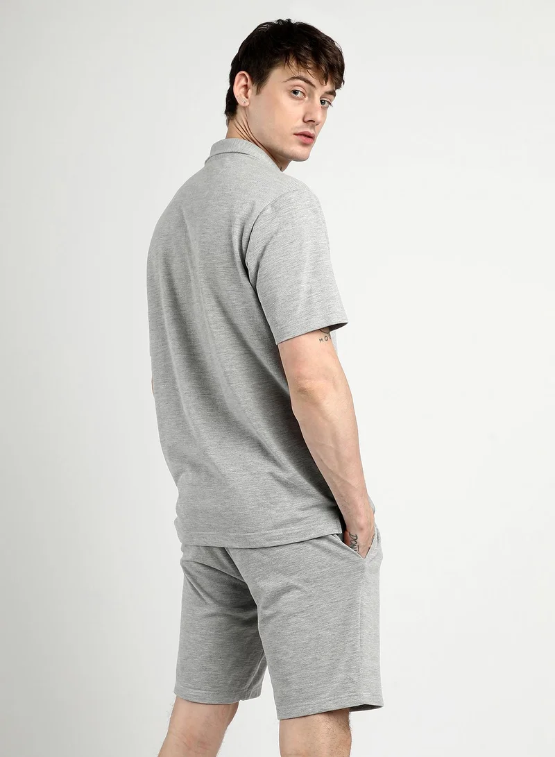 Campus Sutra Men's Light Grey Heathered Knitted Co-Ord Set