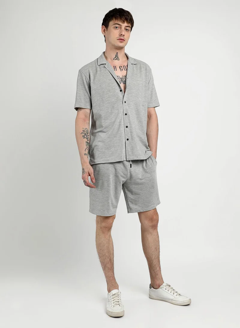 Campus Sutra Men's Light Grey Heathered Knitted Co-Ord Set