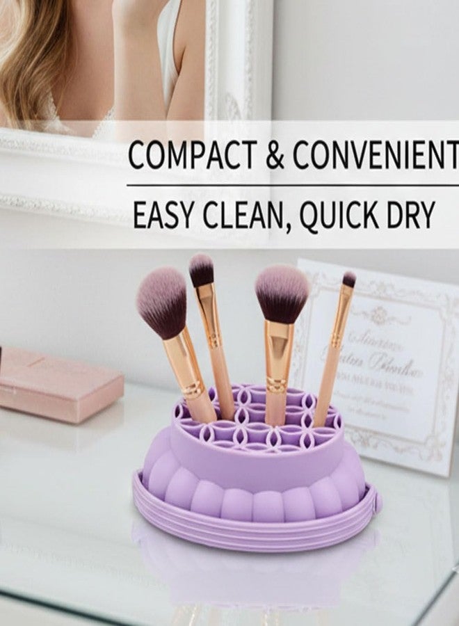 CARTZILLA Makeup Brush Cleaner Mat 3-in-1 Silicone Cleaning Bowl & Drying Rack, Cosmetic Brush Cleaning Tool with Organizer Storage, Portable Makeup Brush Cleaner (Purple) - Image 3