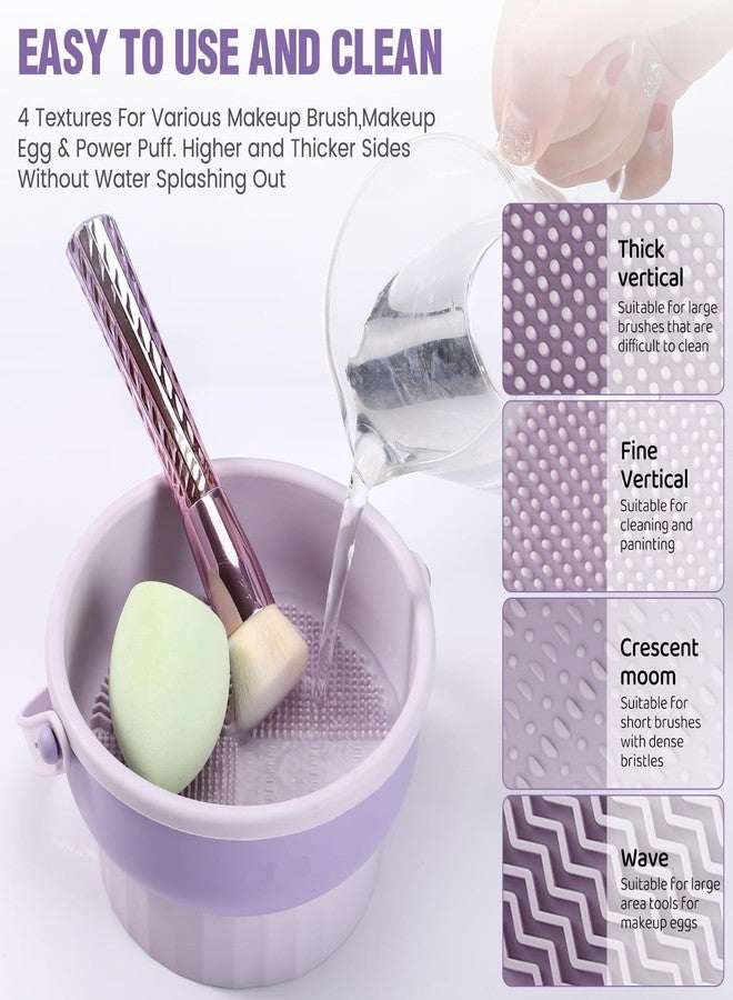 CARTZILLA Makeup Brush Cleaner Mat 3-in-1 Silicone Cleaning Bowl & Drying Rack, Cosmetic Brush Cleaning Tool with Organizer Storage, Portable Makeup Brush Cleaner (Purple) - Image 5