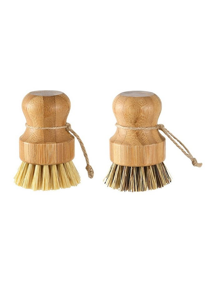 HEALLILY 2Pcs Bamboo Dish Scrub Brushes Wooden Kitchen Dish Brush Bamboo Palm Brush for Dishes Pots Pans Kitchen - Image 1