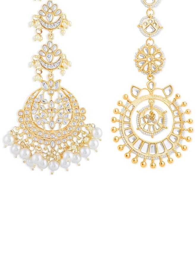 OOMPHelicious Jewellery Combo of 2 Gold Tone Kundan & Pearls Lotus Design Large Wedding Maangtikka For Women & Girls Stylish Latest (MTDP11-12_CC1) - Image 1
