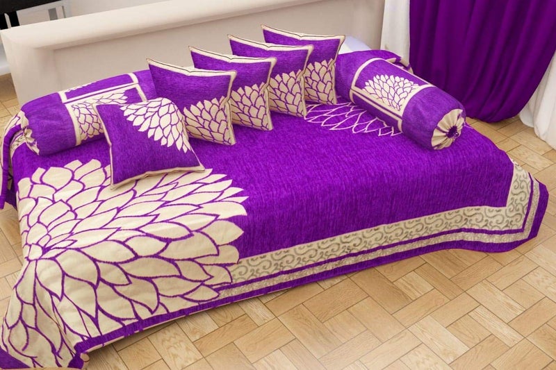 FRESH FROM LOOM Diwan Set Covers 500 Tc Chenille Diwan Sets 8 pc for Living Room, Dining Hall, Multicolour, Size Single Bed - Image 4