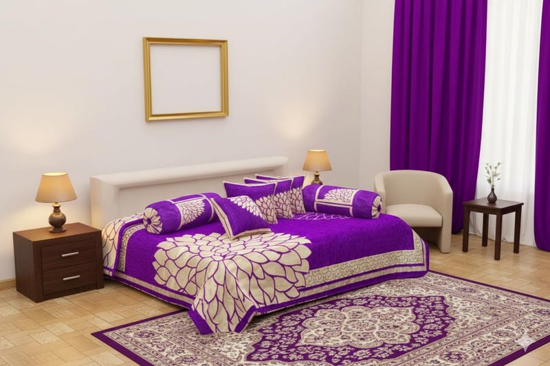 FRESH FROM LOOM Diwan Set Covers 500 Tc Chenille Diwan Sets 8 pc for Living Room, Dining Hall, Multicolour, Size Single Bed - Image 5
