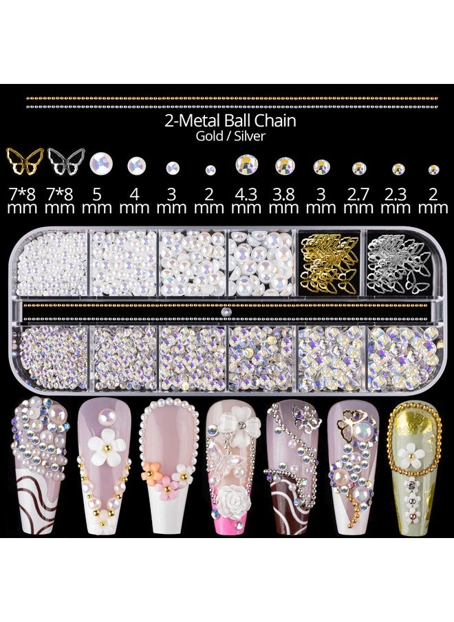 BELLEBOOST Mixed 3D Nail Art Gem Decoration Accessories Kit #1, Aurora Bear Bow Butterfly Starry AB Rhinestone Charm Jewelry for Deco, Pearl Flower Caviar Bead Stone Crystal with Dual-End Brush and Tweezer  - Image 2