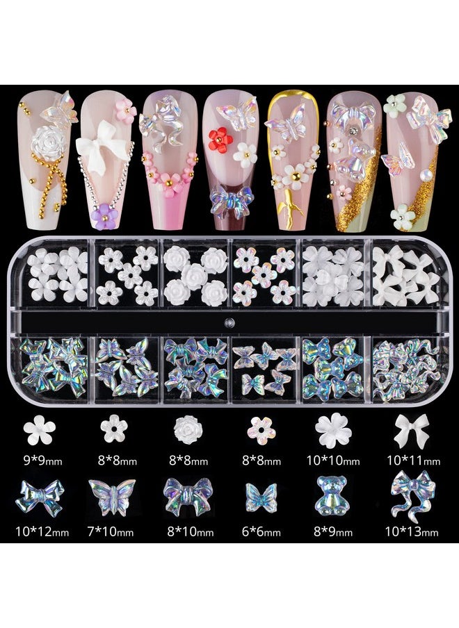 BELLEBOOST Mixed 3D Nail Art Gem Decoration Accessories Kit #1, Aurora Bear Bow Butterfly Starry AB Rhinestone Charm Jewelry for Deco, Pearl Flower Caviar Bead Stone Crystal with Dual-End Brush and Tweezer  - Image 3