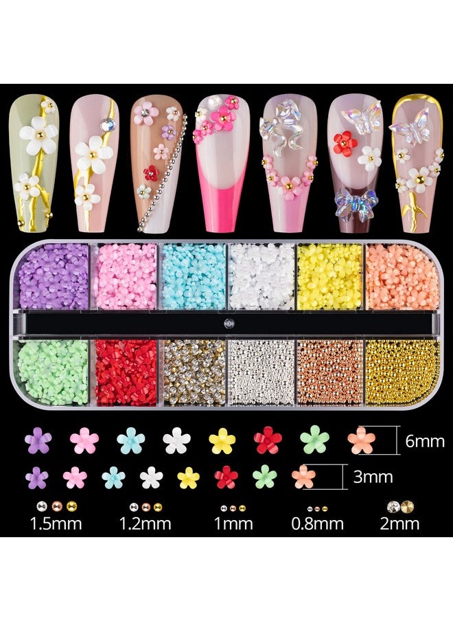 BELLEBOOST Mixed 3D Nail Art Gem Decoration Accessories Kit #1, Aurora Bear Bow Butterfly Starry AB Rhinestone Charm Jewelry for Deco, Pearl Flower Caviar Bead Stone Crystal with Dual-End Brush and Tweezer  - Image 4