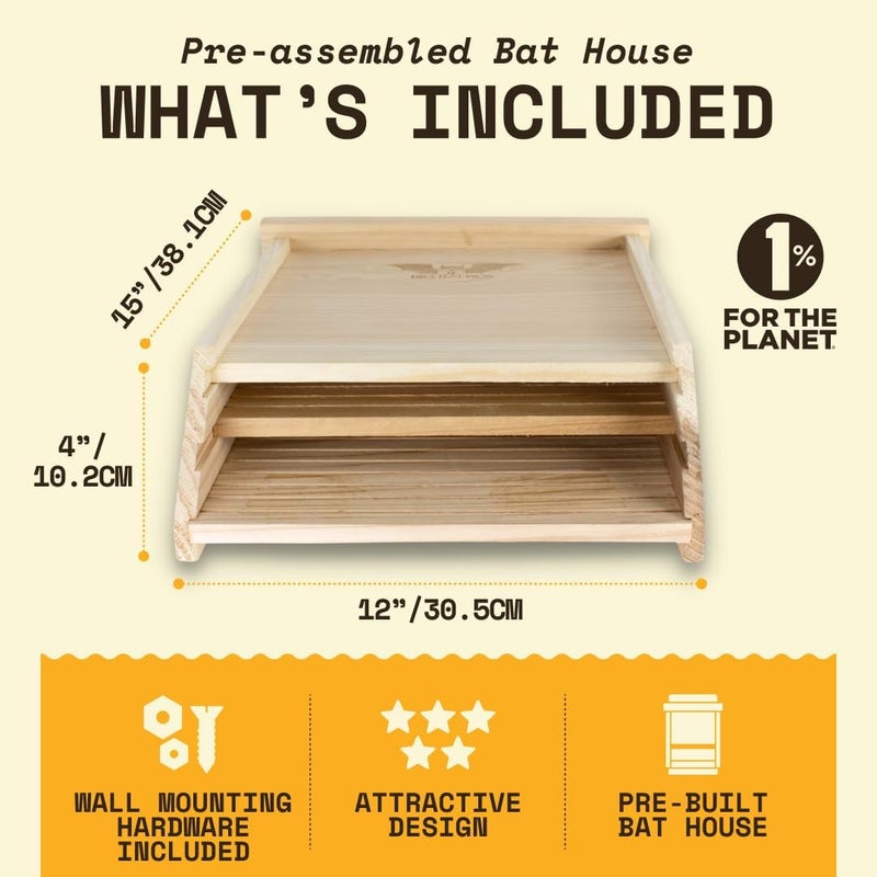 WildYard Cedar Bat House Kit - 2 Chamber, Holds 75 - Weatherproof Bat Shelters for Outdoors - Simple Installation Kit & Outdoor Shelter - Wildlife House for Patio & Colony Attraction - Image 4