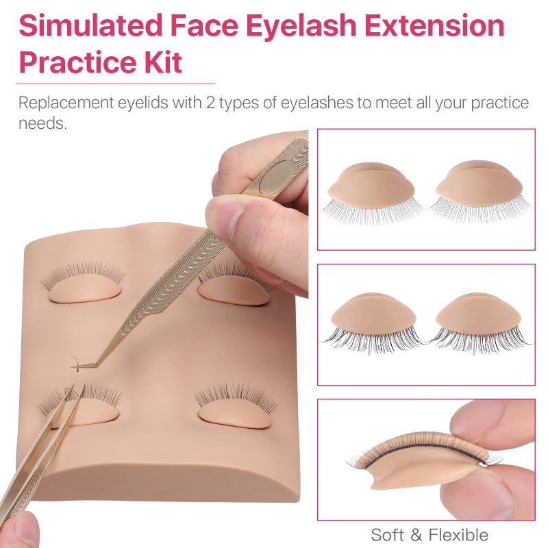 Pretty memory Lash Extension Supplies Eyelash Extension Kit, Lash Mannequin Head with Removable Eyelids Silicone Practice Set for Makeup and Eyelash Graft - Image 4