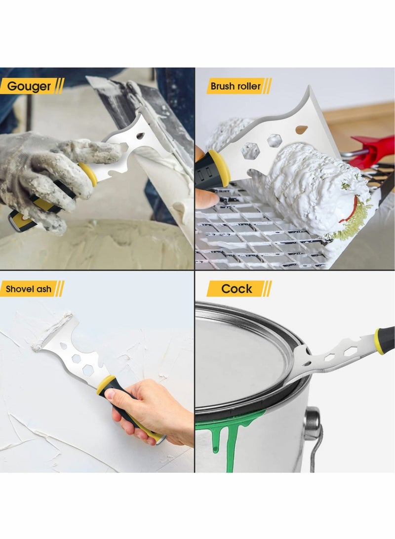 SYOSI Scraper Tool, Stainless Steel 13-in-1 Painters Tool, Professional Multi Paint Stripper Tool Includes Paint Roller, Straight Scraper, Curved Scraper and More - Image 4