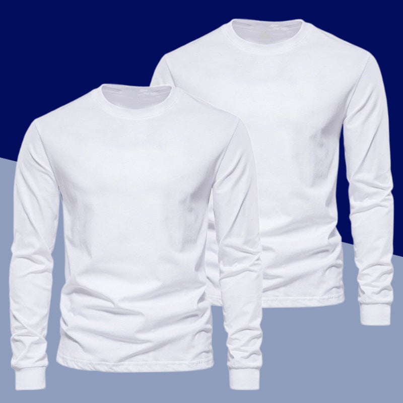 Trendy White T-Shirt Men'S Long-Sleeved T-Shirt Thin Velvet Pure Cotton Body Pure Color Inner Youth Drawstring Bottoming Shirt - Image 2