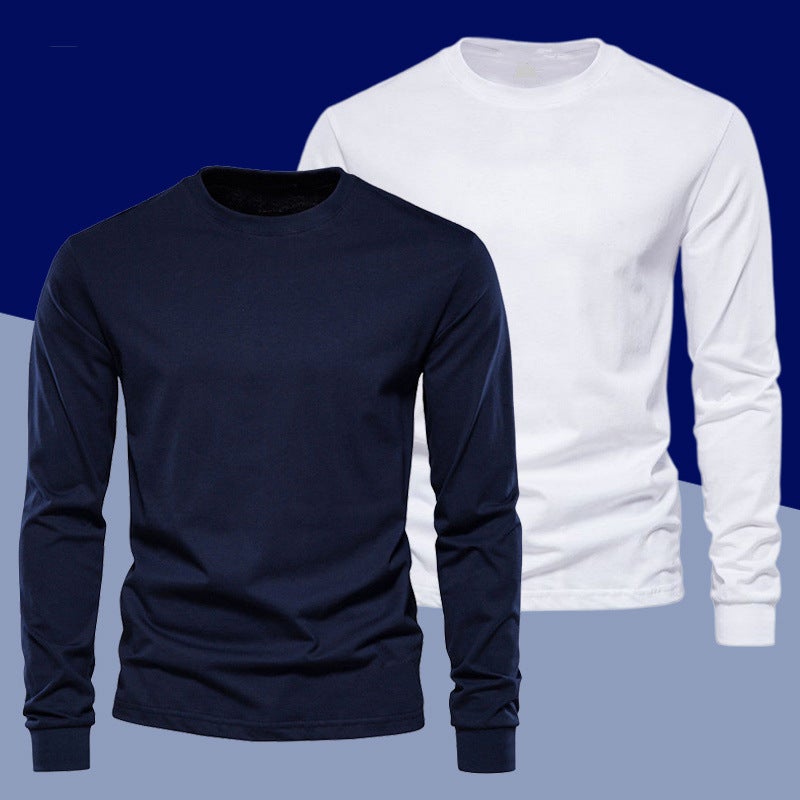 Trendy White T-Shirt Men'S Long-Sleeved T-Shirt Thin Velvet Pure Cotton Body Pure Color Inner Youth Drawstring Bottoming Shirt - Image 5