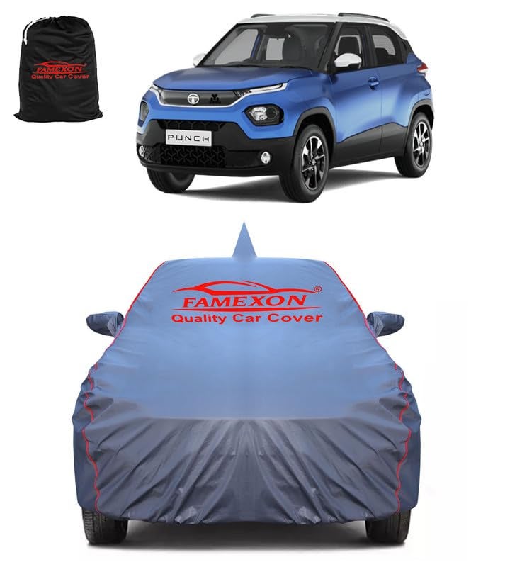 FAMEXON Triple Stiched 100% Waterproof Full Body Car Cover for Tata Punch with Mirror and Antena Pocket and Soft Cotton Lining(Full Buttom Elastic) - Image 1