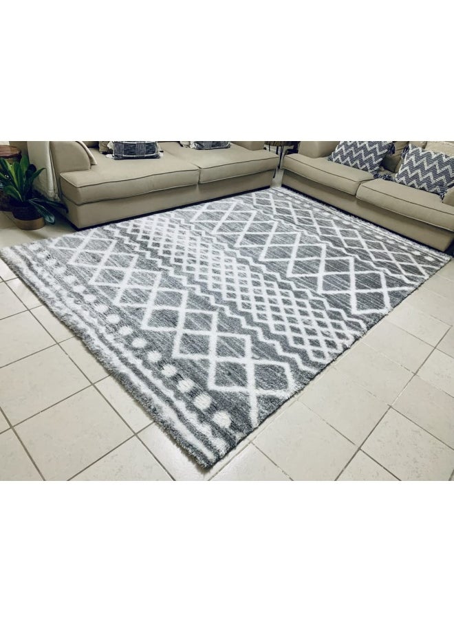 HANDPICKED FURNITURE Fluffy Shaggy Grey Rectangular Carpet Ultra Soft Area Carpets For Bed Room Living Room And Dining Room Anti-Slip Floor Carpets Easy To Clean Made In Turkey  - Image 1