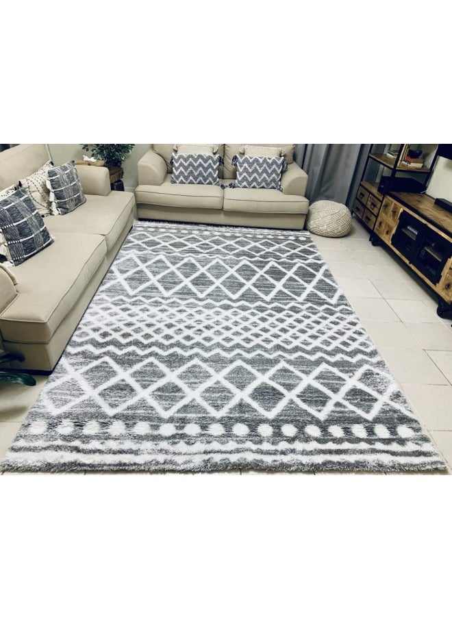 HANDPICKED FURNITURE Fluffy Shaggy Grey Rectangular Carpet Ultra Soft Area Carpets For Bed Room Living Room And Dining Room Anti-Slip Floor Carpets Easy To Clean Made In Turkey  - Image 3