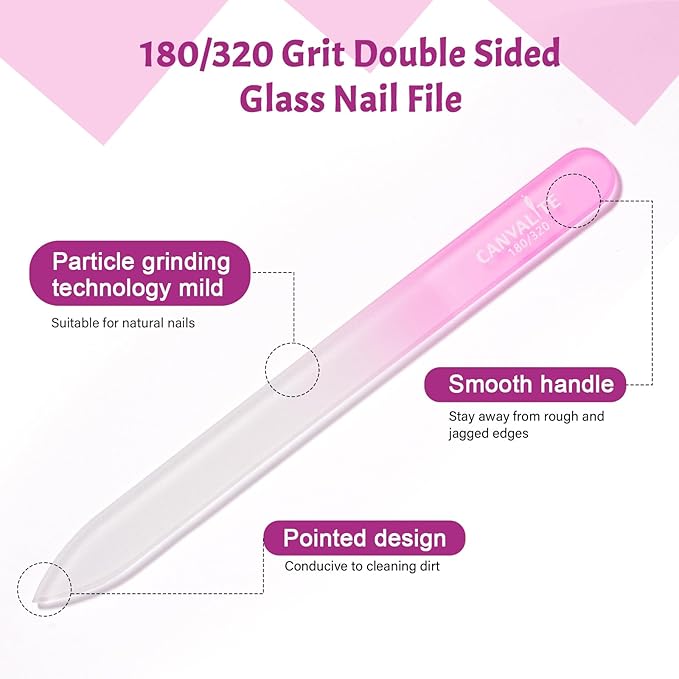 CANVALITE Glass Nail File for Natural Nails Double Sided 180320 Grit Crystal Nail Files with Case Glass Fingernail File Stocking Stuffers for Women Girls Gifts Rose Gold - Image 3
