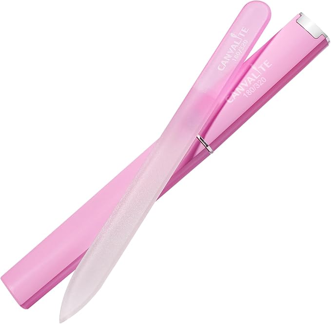 CANVALITE Glass Nail File for Natural Nails Double Sided 180320 Grit Crystal Nail Files with Case Glass Fingernail File Stocking Stuffers for Women Girls Gifts Rose Gold - Image 1