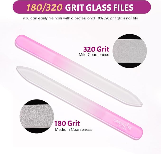 CANVALITE Glass Nail File for Natural Nails Double Sided 180320 Grit Crystal Nail Files with Case Glass Fingernail File Stocking Stuffers for Women Girls Gifts Rose Gold - Image 2