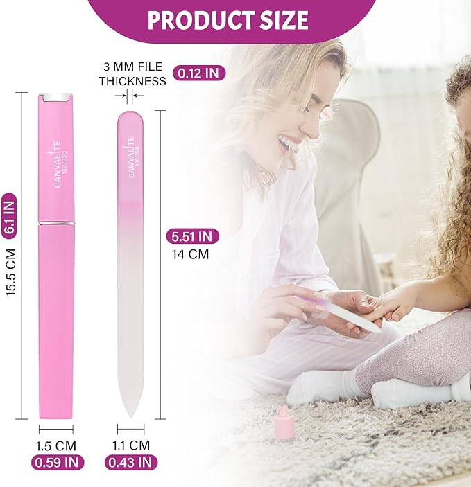 CANVALITE Glass Nail File for Natural Nails Double Sided 180320 Grit Crystal Nail Files with Case Glass Fingernail File Stocking Stuffers for Women Girls Gifts Rose Gold - Image 4
