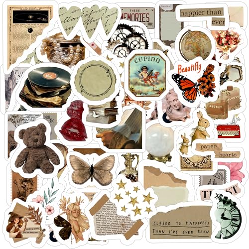 True Flair Trueflair Vintage Vinyl Pack of 52 Stickers, Random Designs, for Scrapbook, Journal, Diary, Journalling, Mobile, Waterproof, Self-Adhesive (Vintage Design 3) - Image 1