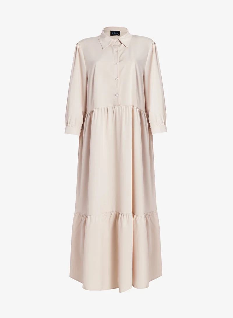 Ginger Plus Button Up A Line Tiered Dress