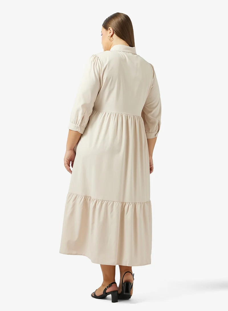 Ginger Plus Button Up A Line Tiered Dress