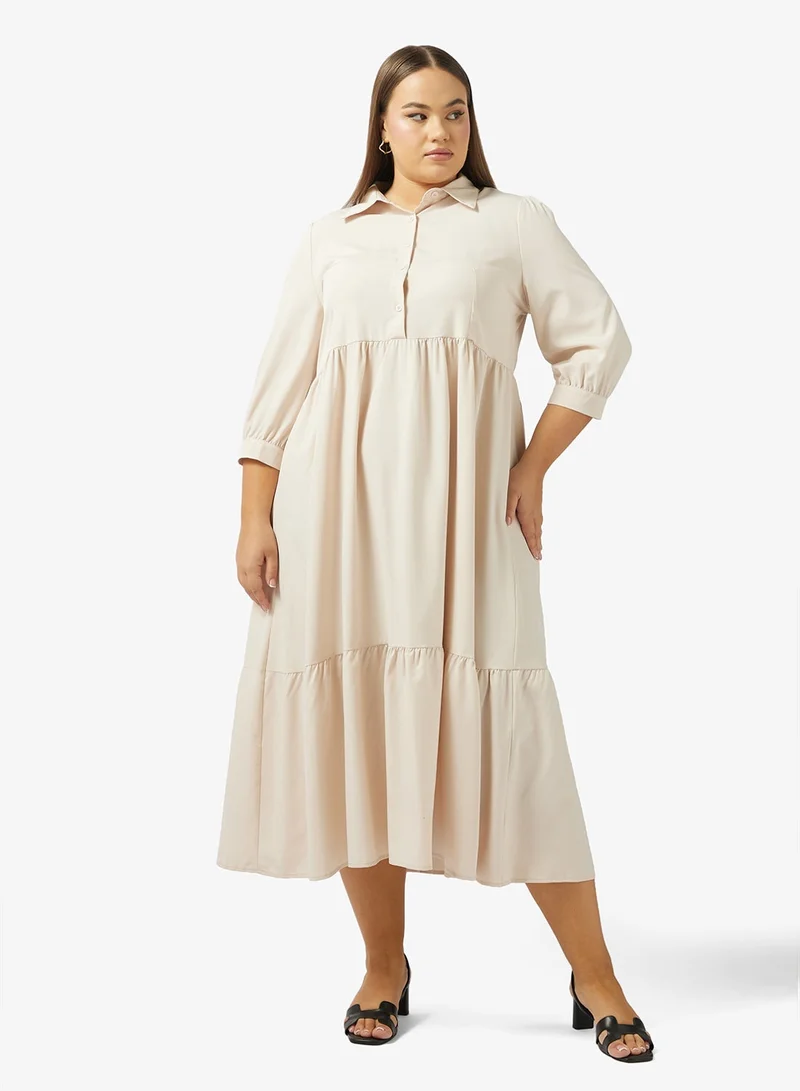 Ginger Plus Button Up A Line Tiered Dress