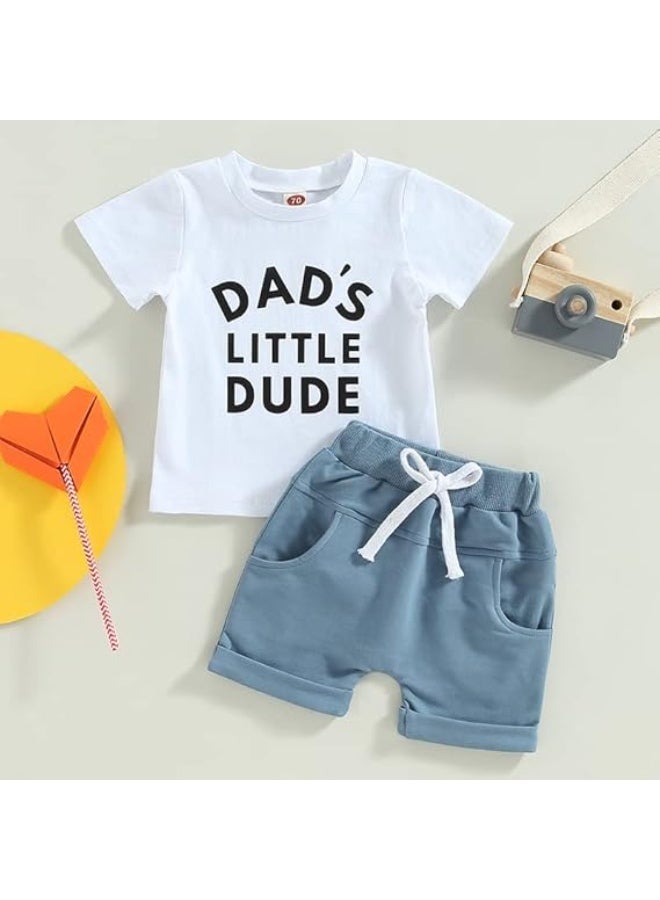 DOOKOO Boy Baby Clothes Dad's Little Dude Short Sleeve Shirts and Drawstring Shorts Toddler Summer Cute Outfit - Image 1
