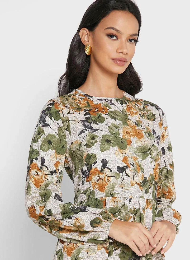 Tavin by Modanisa Floral Print Shirred Dress
