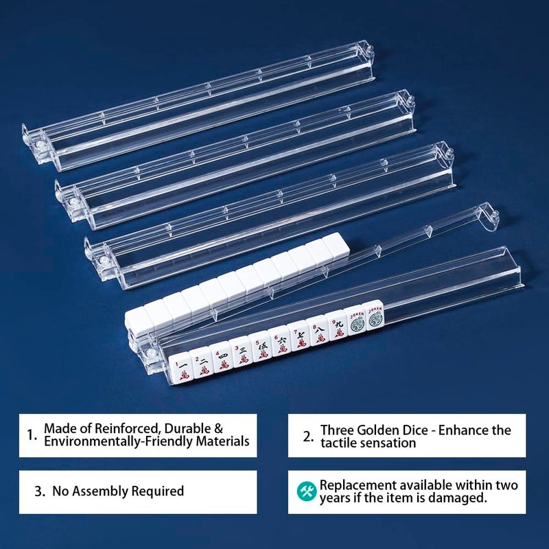 TAIKULA Mahjong Racks with Pushers, Clear Acrylic American Majiang Tile Racks, Enhanced Mah Jongg Tile Holders Set of 4 with 3 Goldern Dics (Transparency) - Image 5