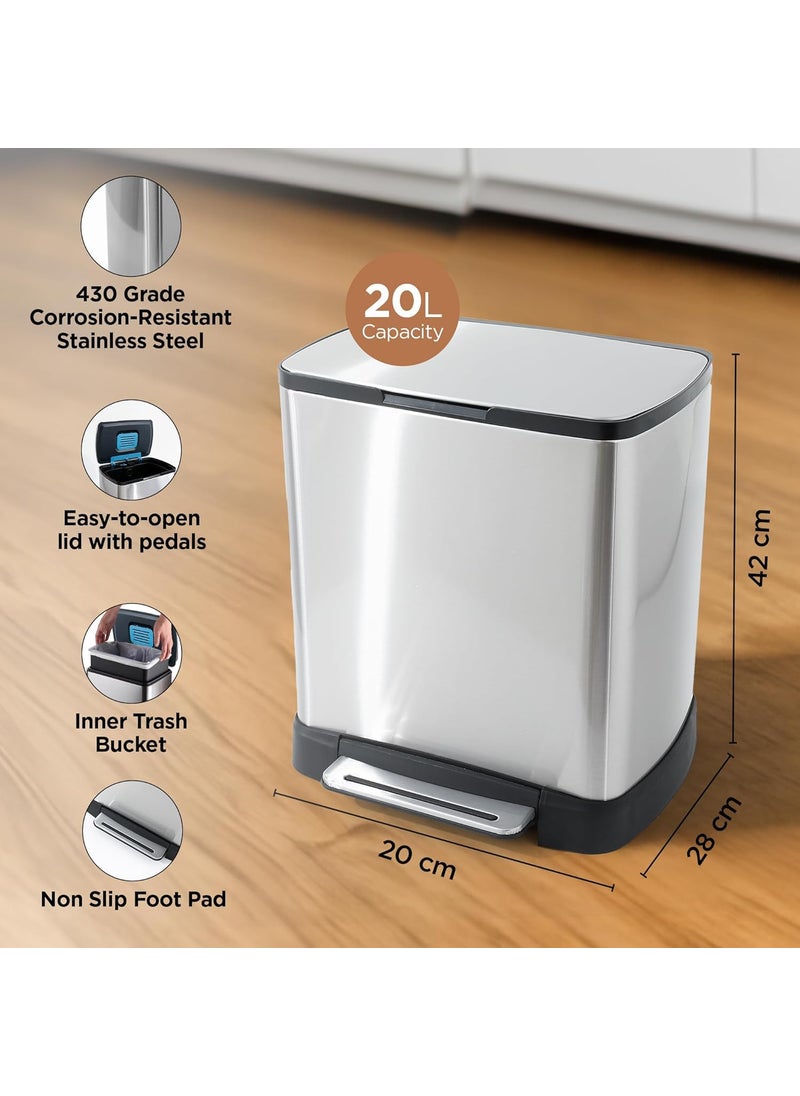 Kuber Industries Kuber Industries 20L Stainless Steel StepOn Pedal Dustbin with Inner Bucket Soft Close Trash Can Garbage Waste Bin with Lid for Home Kitchen Office Bathroom Washroom  - Image 4