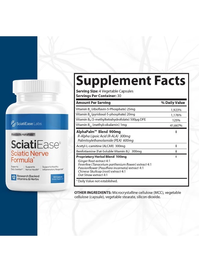 SciatiEase Sciatic Nerve Support Supplement – AlphaPalm™, PEA, Vitamin B Complex & Alpha Lipoic Acid 300mg – 120 Capsules | Nerve Health, Joint Pain Relief, Mobility & Wellness - Image 4