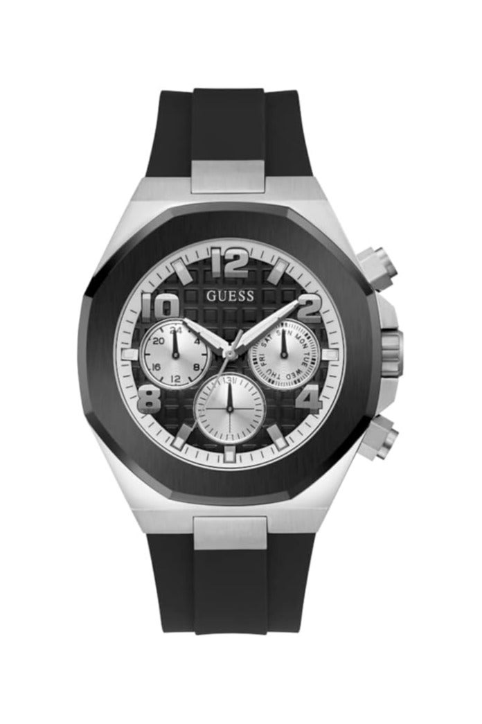 GUESS Men's 46mm Watch - Black Strap Black Dial Two-Tone Case - Image 1
