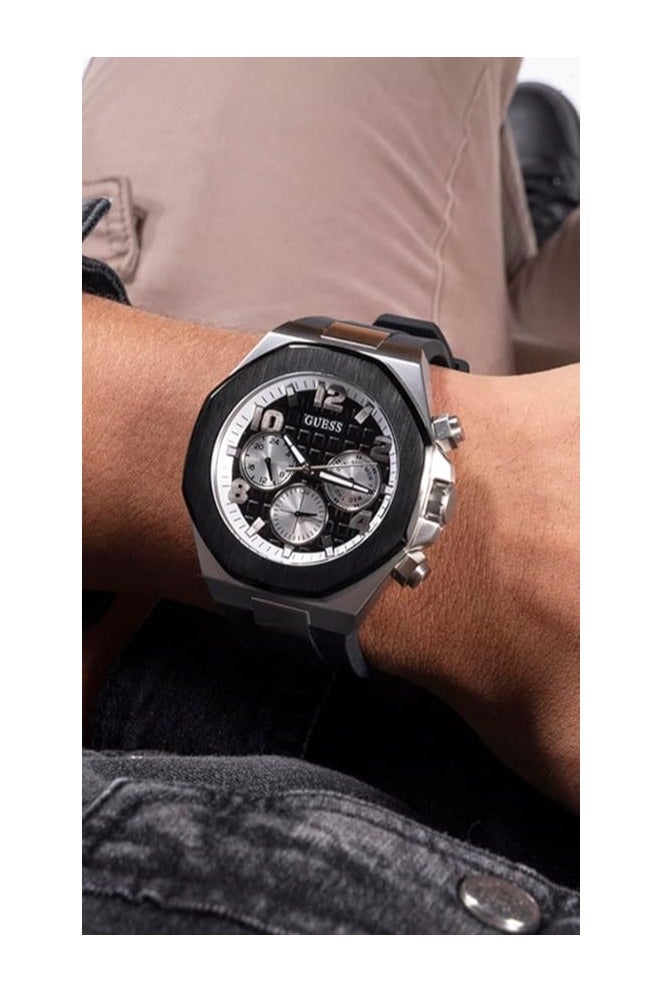 GUESS Men's 46mm Watch - Black Strap Black Dial Two-Tone Case - Image 4