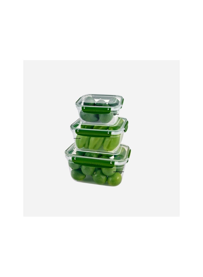 dunya Dunya Lock & Fresh Plastic Food Storage Rectangular Set With Airtight Sealed Cover-BPA Free- (3pieces)-(1800-3000-5000 ml)-Turkey Made-Green Color  - Image 1