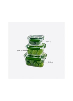 dunya Dunya Lock & Fresh Plastic Food Storage Rectangular Set With Airtight Sealed Cover-BPA Free- (3pieces)-(1800-3000-5000 ml)-Turkey Made-Green Color  - Image 2
