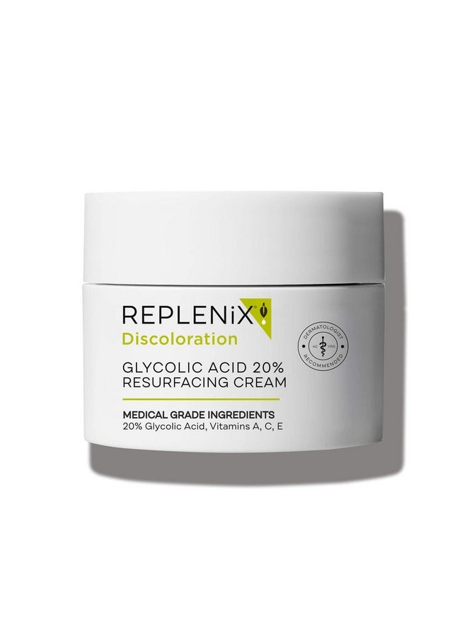 Replenix Glycolic Acid 20% Resurfacing Cream, Hydrating & Lightweight Medical-Grade Exfoliating Face Moisturizer For Skin Discoloration (1.7 Oz) 