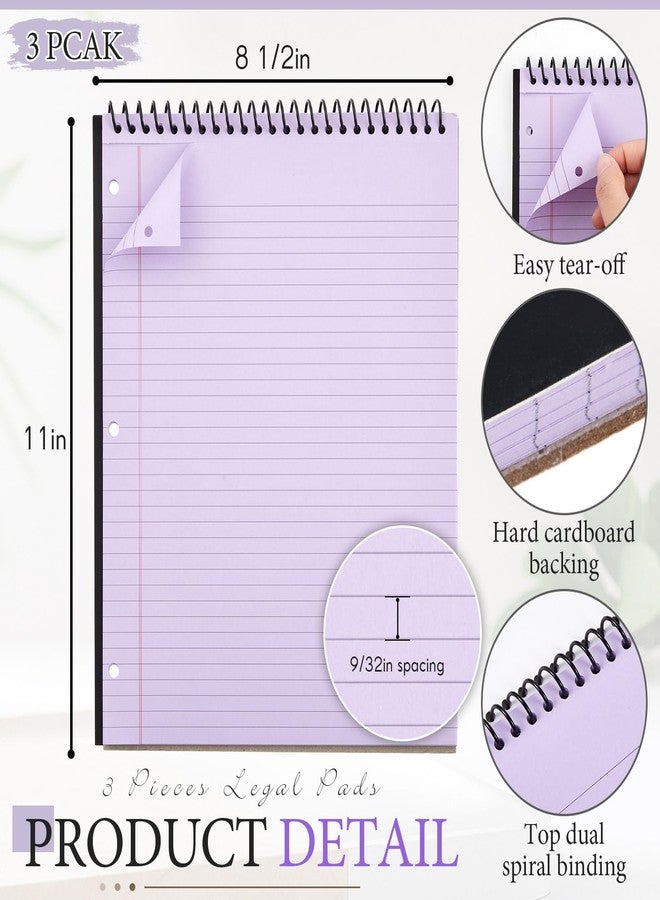 MotiMind 3 Packs 8.5" x 11" Top Spiral Notebook with 3 Hole Punched Legal Pads College Ruled Notepad 50 Sheets Hard Cardboard Paper Wirebound Notepad for Office School Business (Purple) - Image 2