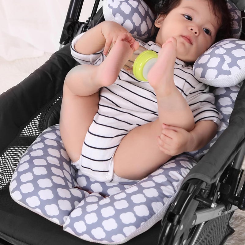 KAKIBLIN Toddler Car Seat Insert, Baby Stroller Liner Head and Body Support Pillow, Toddler Seat Pad Car seat Neck Support Cushion for Toddler (Cloud) - Image 1