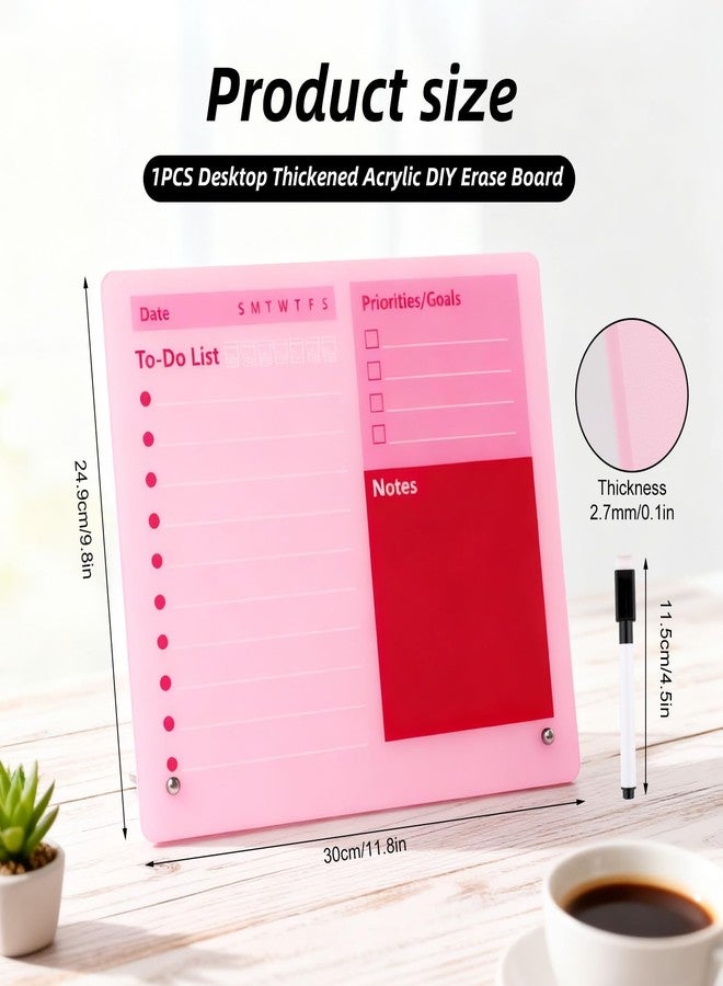 ARPOVIST Pink Acrylic Dry Erase Board 12x10 inch, Thickened Desktop to Do List Planner Board with Stand and Markers, Frameless Tabletop Pink Dry Erase White Board Daily Task Organizer for Office Home School - Image 2