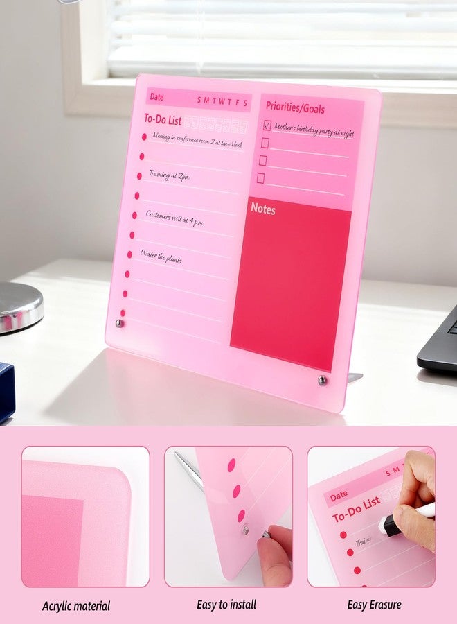 ARPOVIST Pink Acrylic Dry Erase Board 12x10 inch, Thickened Desktop to Do List Planner Board with Stand and Markers, Frameless Tabletop Pink Dry Erase White Board Daily Task Organizer for Office Home School - Image 3