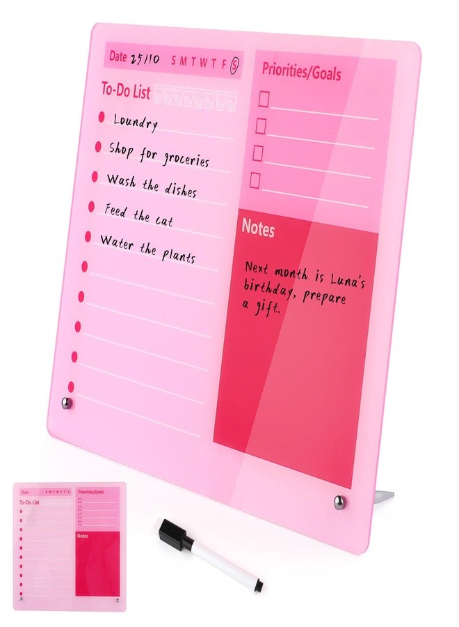 ARPOVIST Pink Acrylic Dry Erase Board 12x10 inch, Thickened Desktop to Do List Planner Board with Stand and Markers, Frameless Tabletop Pink Dry Erase White Board Daily Task Organizer for Office Home School - Image 1