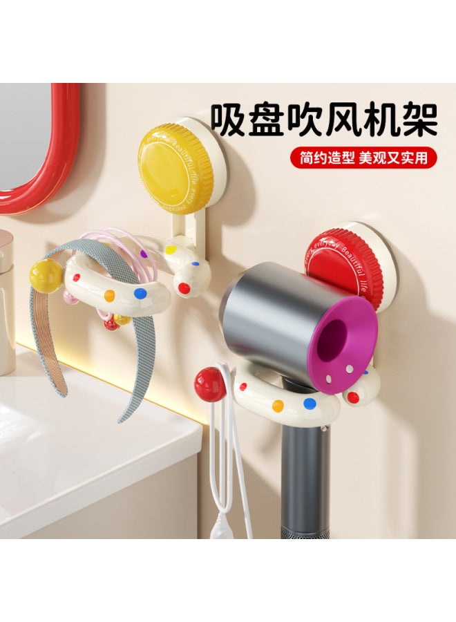 Polka dot hair dryer, rack, suction cup bracket, household toilet, bathroom, no punching, wall hanging, electric hair dryer, hanger 2pcs. - Image 1