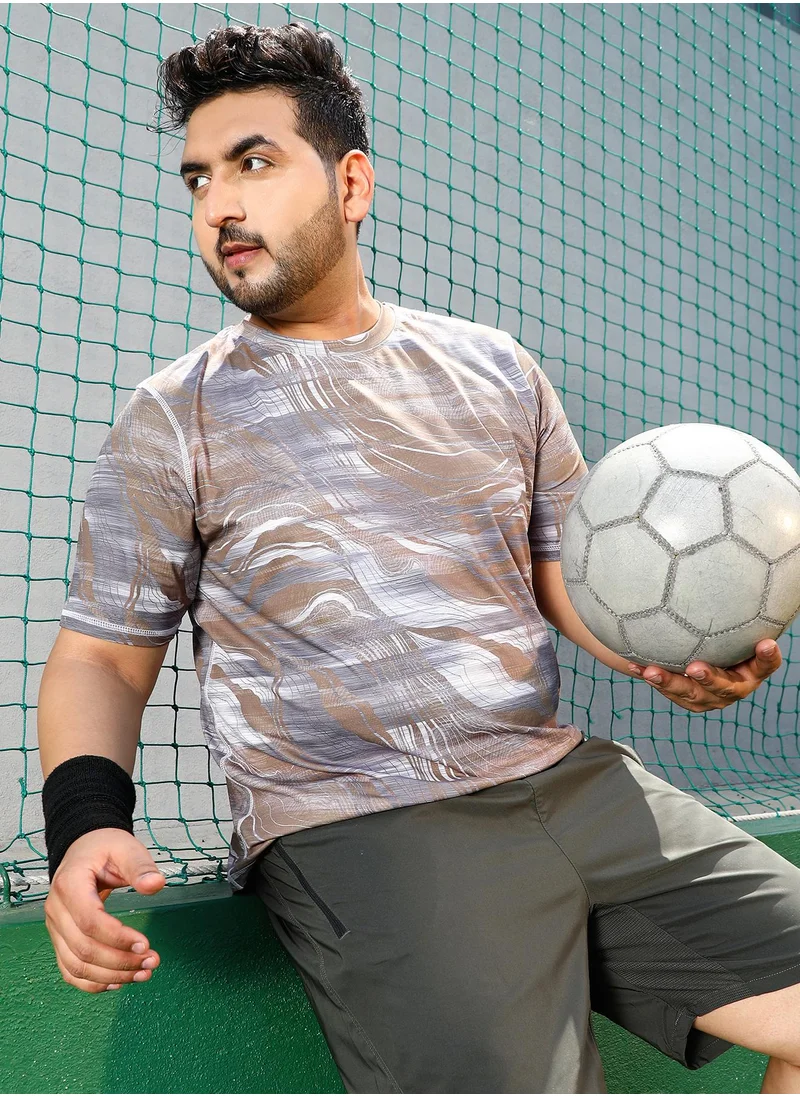 انستافاب بلس Instafab Plus Men's Tan Brown & Coin Grey Lined-Dye Activewear T-Shirt For Casual Wear | Crew Neck | Short Sleeves | Plus Size Jersey T-Shirt Crafted With Comfort Fit For Everyday Wear