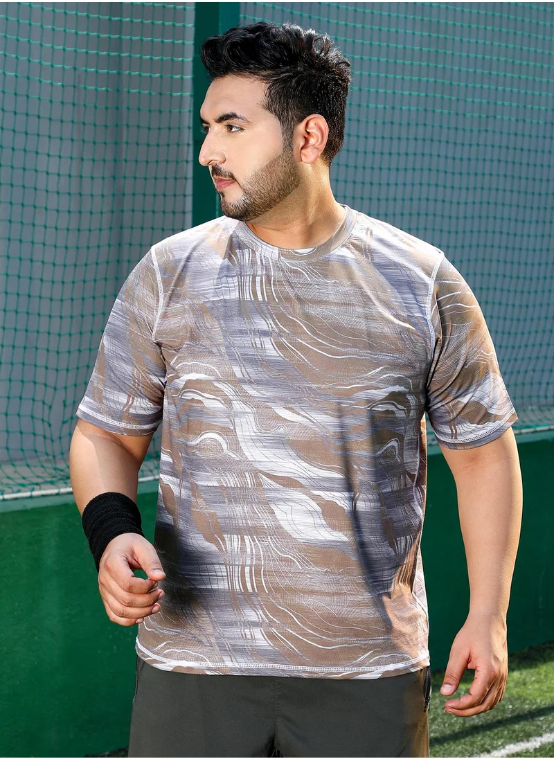 انستافاب بلس Instafab Plus Men's Tan Brown & Coin Grey Lined-Dye Activewear T-Shirt For Casual Wear | Crew Neck | Short Sleeves | Plus Size Jersey T-Shirt Crafted With Comfort Fit For Everyday Wear